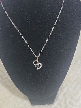 St. Steel Silver Heart Pendant Necklace with Smoky Stone